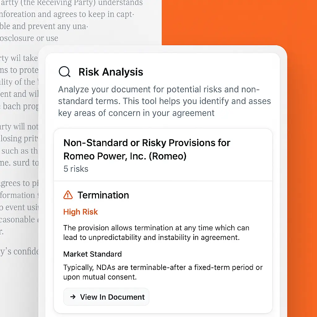 Risk analysis interface showing contract termination risks